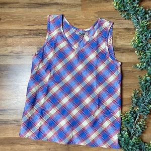 FLAX | Linen Plaid Sleeveless V Neck Top